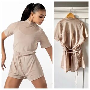 Balera Mock Beck Power Mesh Romper in Latte MC.